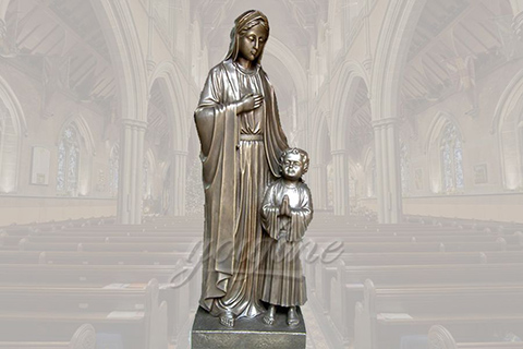 Antique life size religious bronze Mary and Jesus statues for church