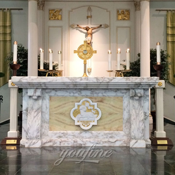 Catholic Hand Carved Marble Christian Altar with Victorious Lamb symbol