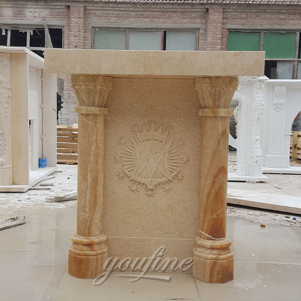 Hand Carved Beige Marble Catholic Church Podium for sale