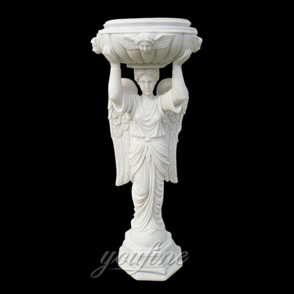 Hand Carved Beautiful Angel White Marble Baptism Water Font for Church Design