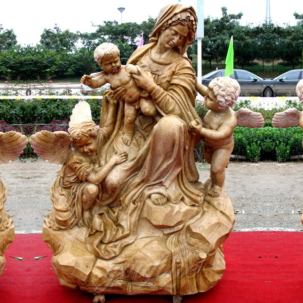 CHS-276 Where i can find garden decorated beige marble mary and bady jesus statue for Sale