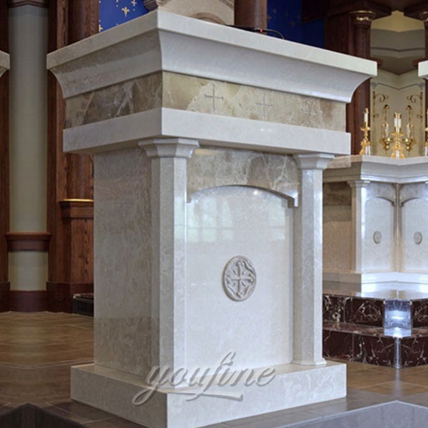 Religious statues of modern marble altar for church decor