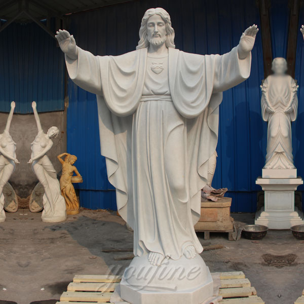 Large sacred heart jesus statues made of white marble for sale