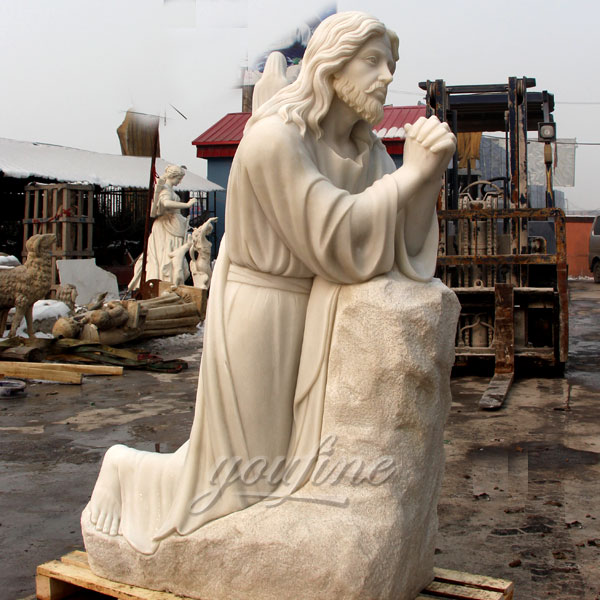 Customized pure white marble church sculpture of Jesus prays in the Manichan Garden statue for Australian clients