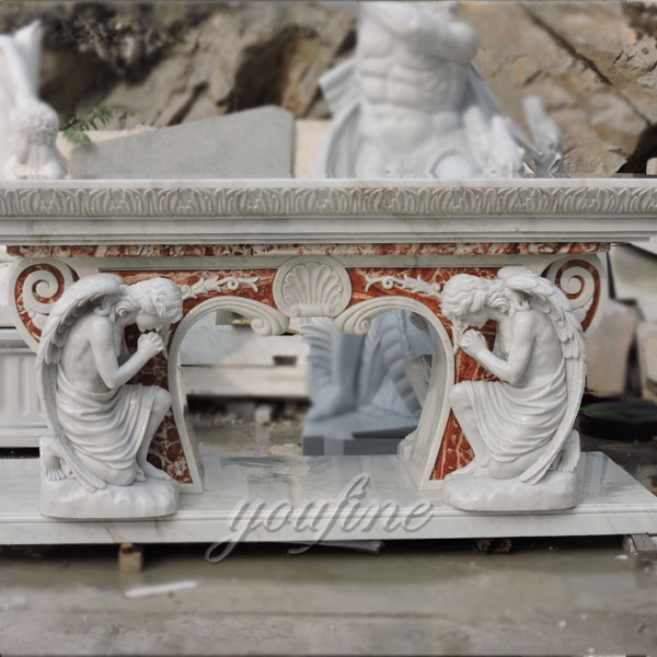 Customized church marble altar with praying angels in pairs made for Carlos