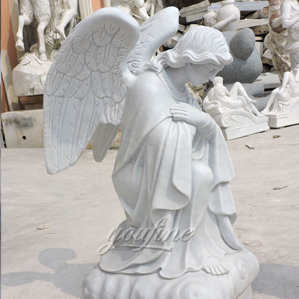 Customized life size marble kneeling angel statues in pairs made for Canada client