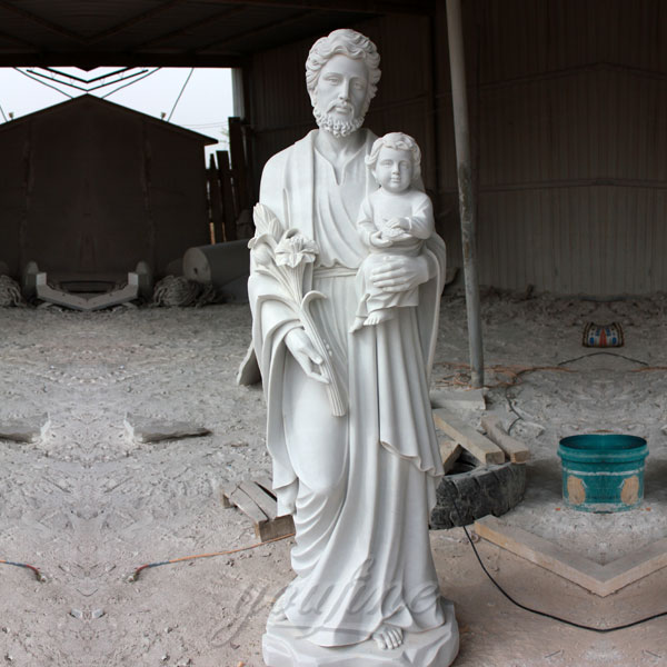 Religious marble statues of St. Joseph with baby jesus for sale