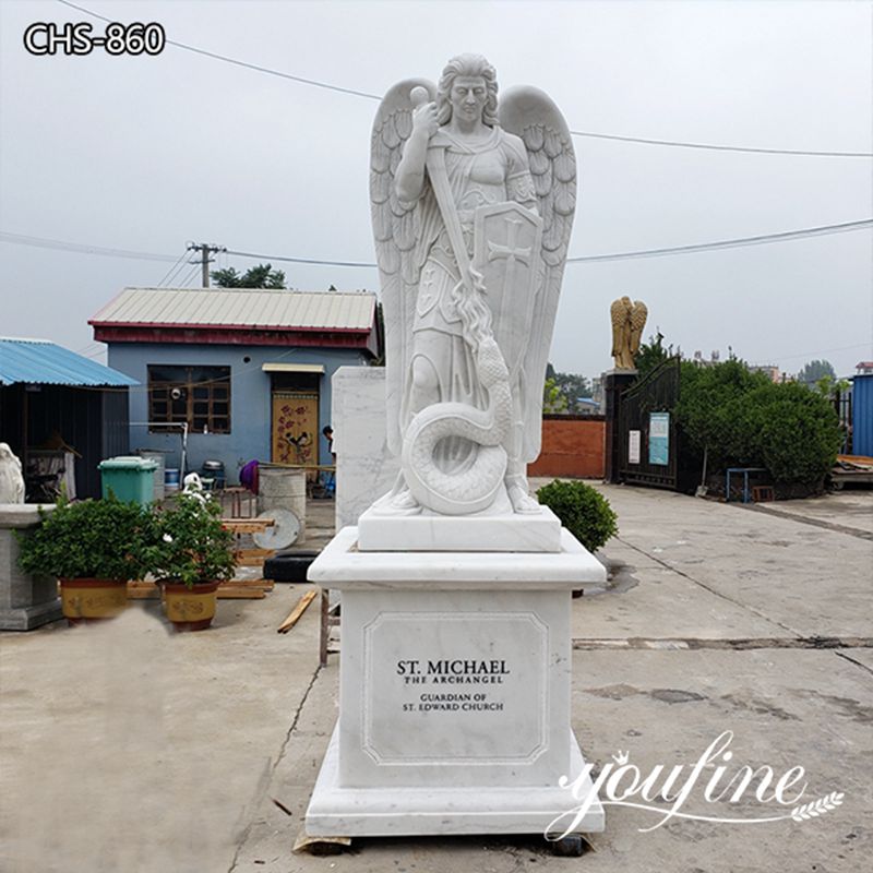 White Marble Statue of St Michael and the Devil for Sale CHS-860