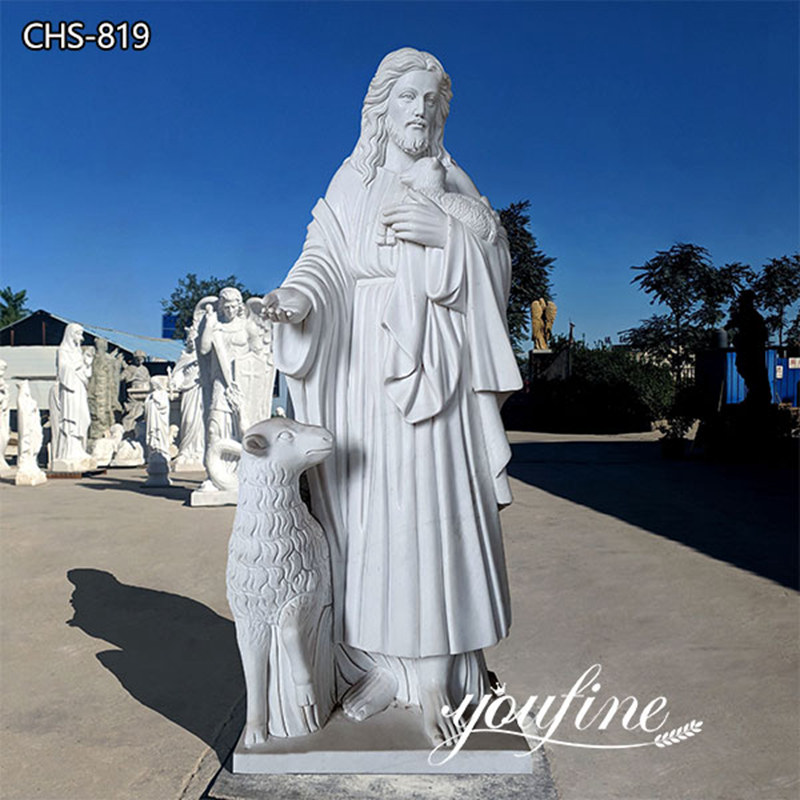 White Marble Jesus Good Shepherd Statue Catholic Decor CHS-819