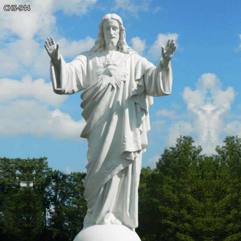 Hand Carved Sacred Heart White Marble Jesus Statue for Church on Sale