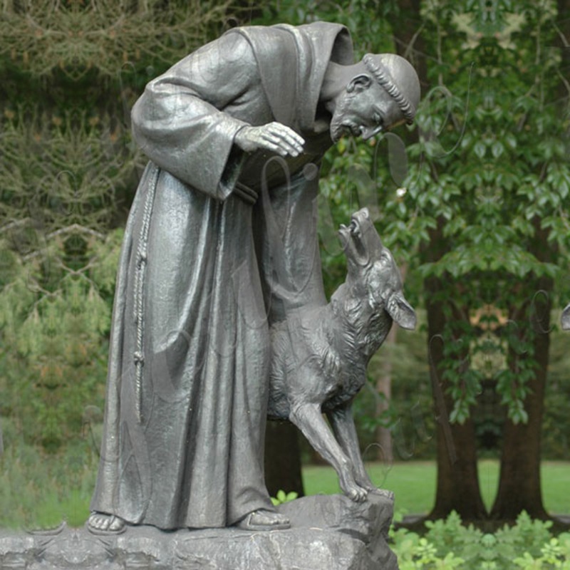Bronze St. Francis of Assisi Statue with Animal for Church