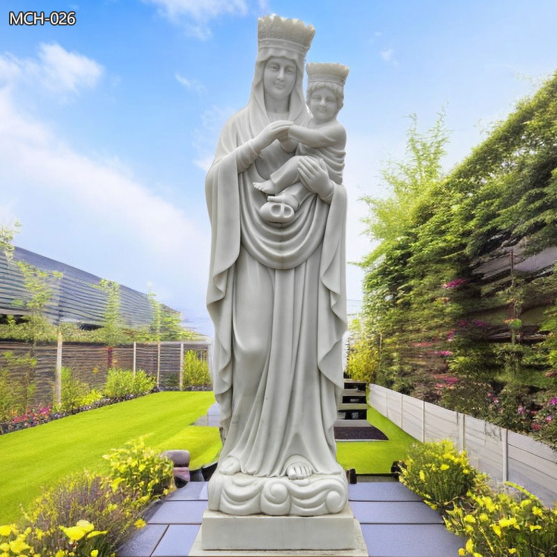 Hand Carved Marble Mary and Baby Jesus Statue for Sale