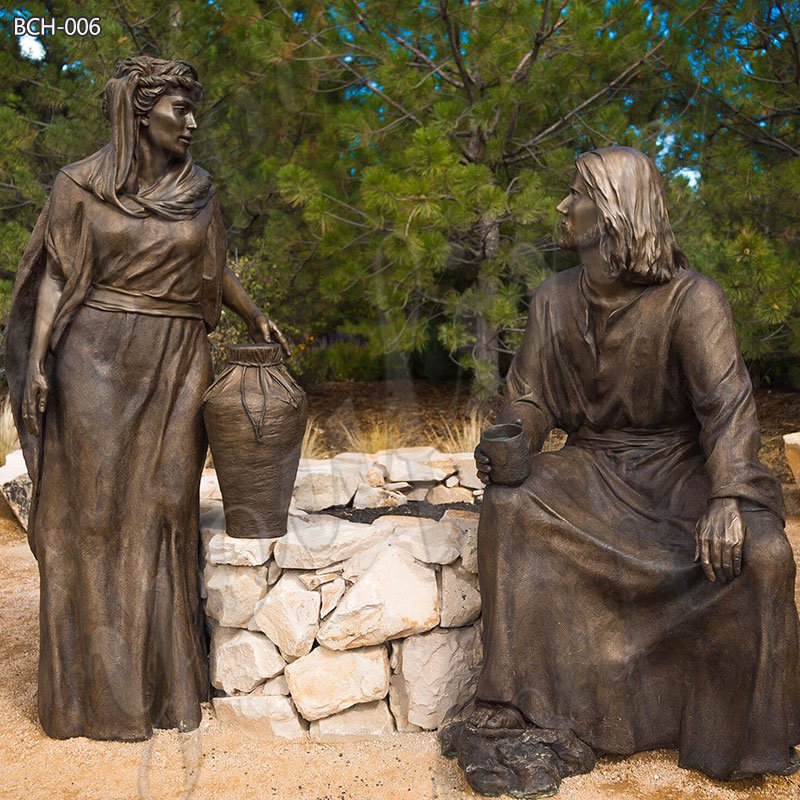 Bronze Garden Jesus Statue with Woman for Sale